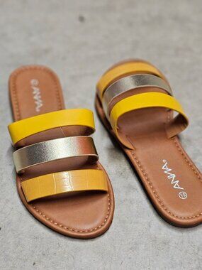Multi-Strap Flat Sandals In Yellow & Gold Chic & Comfortable Footwear